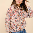 Load image into Gallery viewer, 36204T - Western Print Chiffon Button Up Blouse: BEIGE / M