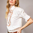 Load image into Gallery viewer, Embroidered Scallop Collar Puff Sleeve Top