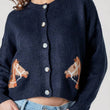 Load image into Gallery viewer, Western Horse Graphic Button Front Cropped Cardigan Sweater: NAVY
