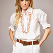 Load image into Gallery viewer, Embroidered Scallop Collar Puff Sleeve Top