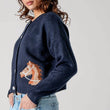Load image into Gallery viewer, Western Horse Graphic Button Front Cropped Cardigan Sweater: NAVY