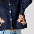 Load image into Gallery viewer, Western Horse Graphic Button Front Cropped Cardigan Sweater: NAVY