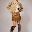Load image into Gallery viewer, Garment Washed Embroidered Denim Jacket: WASHED BROWN