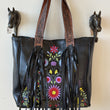 Load image into Gallery viewer, Black Leather Embroidered Tote