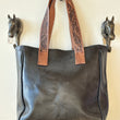 Load image into Gallery viewer, Black Leather Embroidered Tote