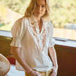 Load image into Gallery viewer, Embroidered Scallop Collar Puff Sleeve Top