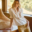 Load image into Gallery viewer, Embroidered Scallop Collar Puff Sleeve Top