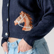 Load image into Gallery viewer, Western Horse Graphic Button Front Cropped Cardigan Sweater: NAVY