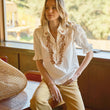 Load image into Gallery viewer, Embroidered Scallop Collar Puff Sleeve Top