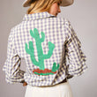 Load image into Gallery viewer, 23566T - Gingham Embroidered Western Snap Blouse: GREY / M
