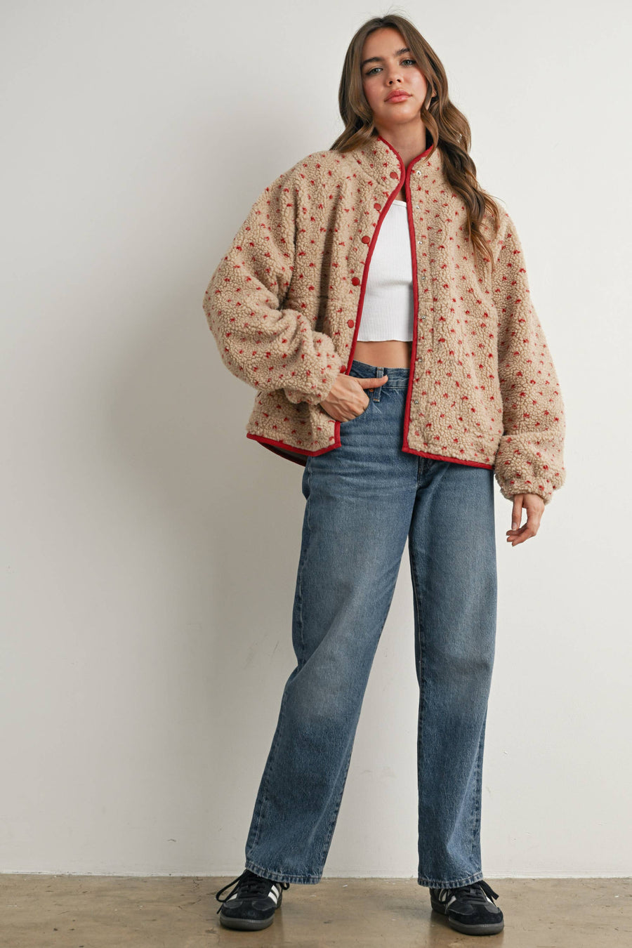 Red Dot Fleece Puffer Jacket