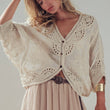 Load image into Gallery viewer, Floral Embroidered Lace Button Front Top: NATURAL

