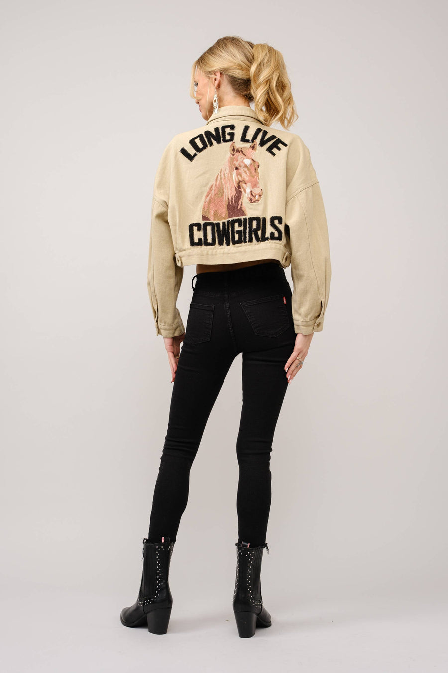 36341J - Long Live Cowgirls Patch Twill Denim Jacket: TAUPE / S