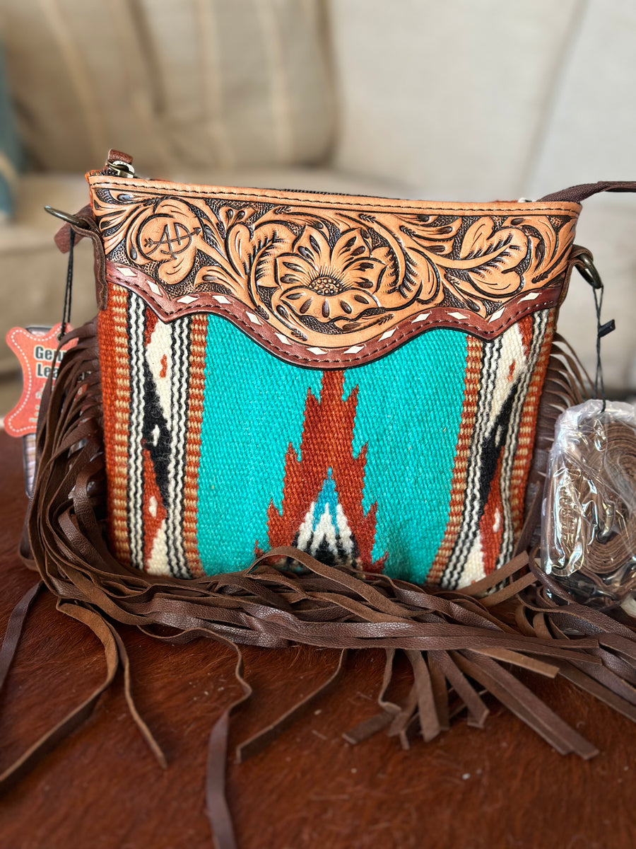 Teal and Copper Carpet Crossbody