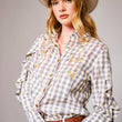 Load image into Gallery viewer, 23566T - Gingham Embroidered Western Snap Blouse: GREY / S
