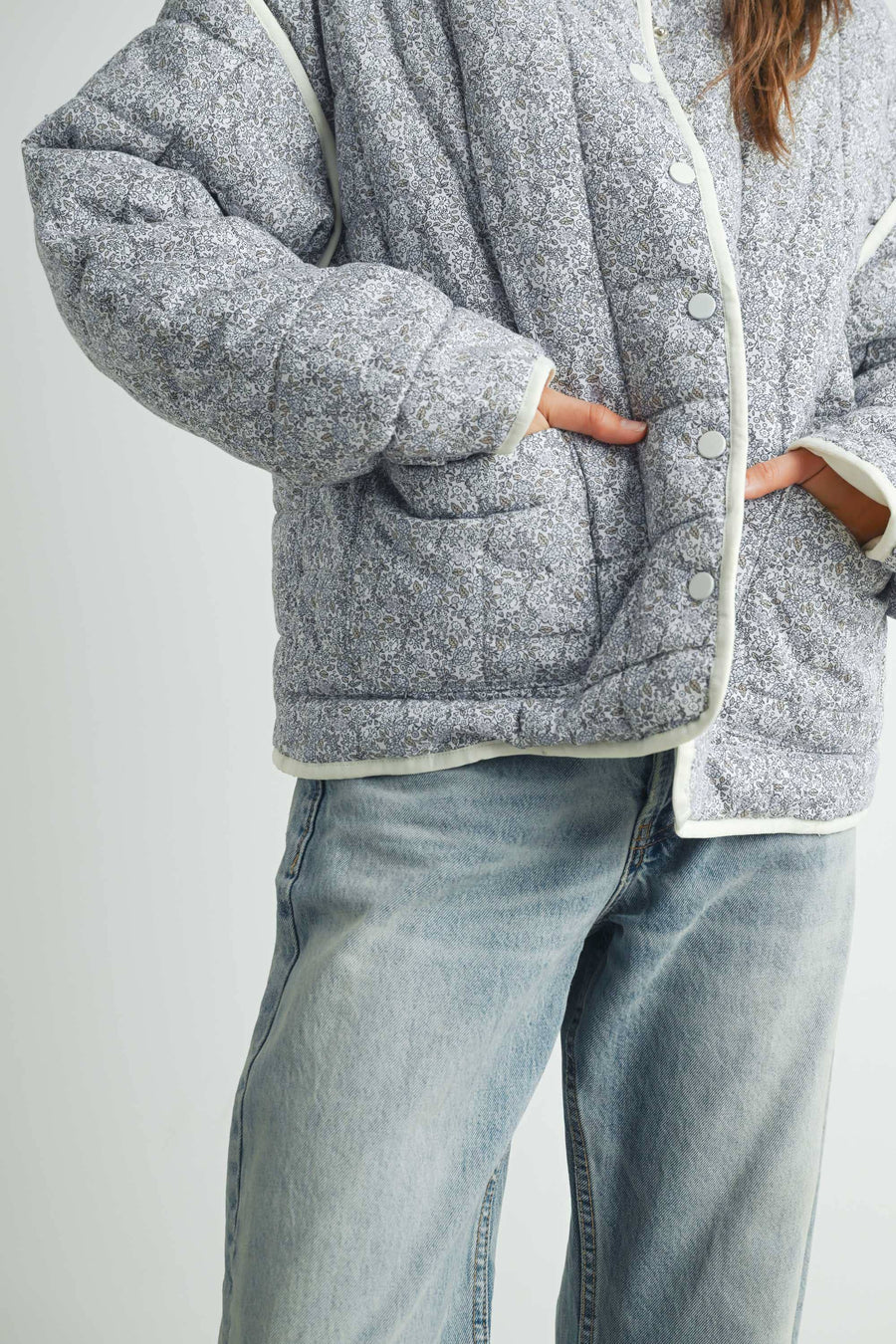 FLOAR QUILTED JACKET WITH LIGHTWEIGHT BOHO PRINT - BMJ7514: MAUVE / IVORY / M