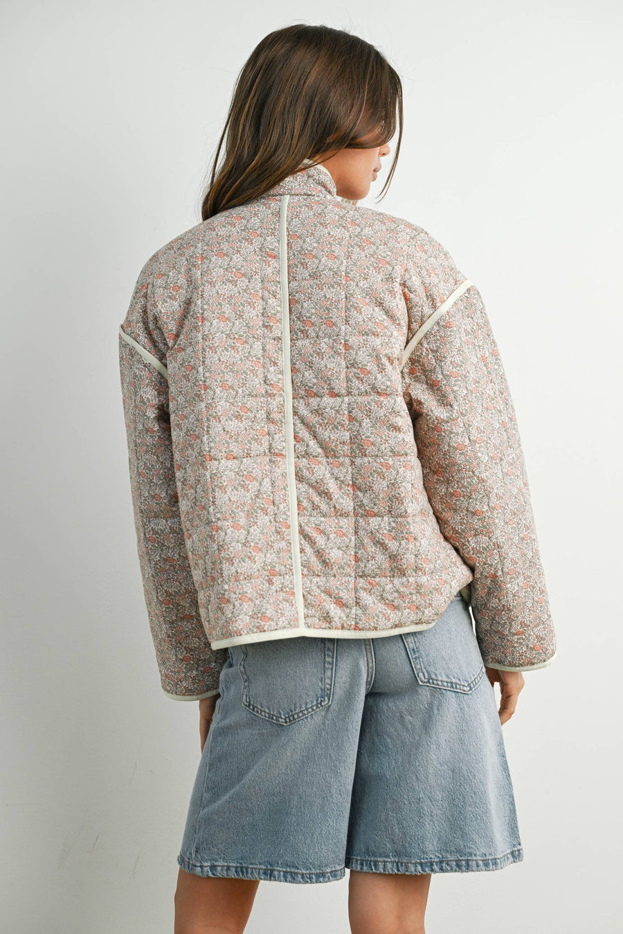 FLOAR QUILTED JACKET WITH LIGHTWEIGHT BOHO PRINT - BMJ7514: MAUVE / IVORY / L