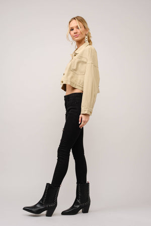 36341J - Long Live Cowgirls Patch Twill Denim Jacket: TAUPE / S