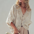 Load image into Gallery viewer, Floral Embroidered Lace Button Front Top: NATURAL
