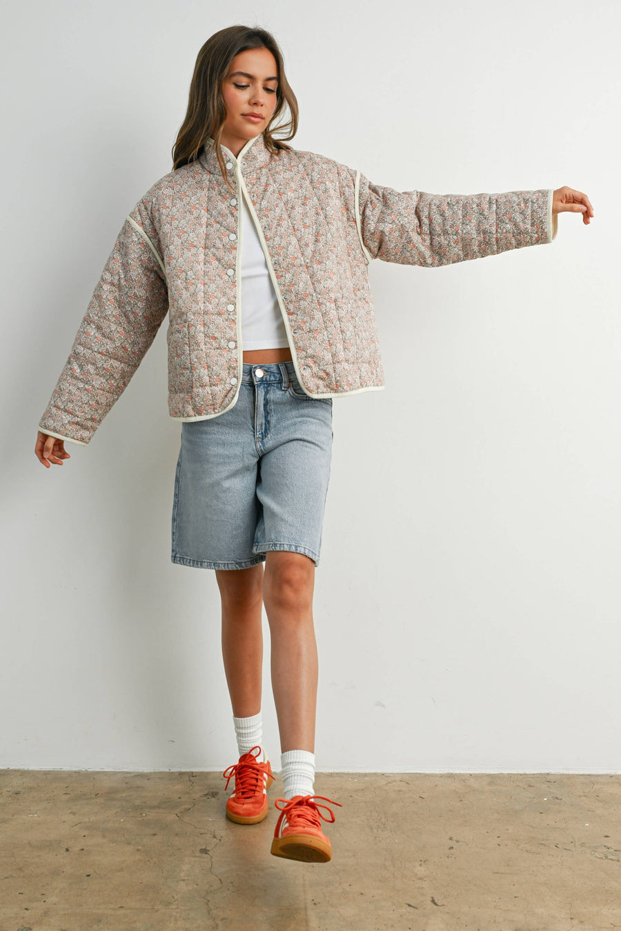 FLOAR QUILTED JACKET WITH LIGHTWEIGHT BOHO PRINT - BMJ7514: MAUVE / IVORY / S