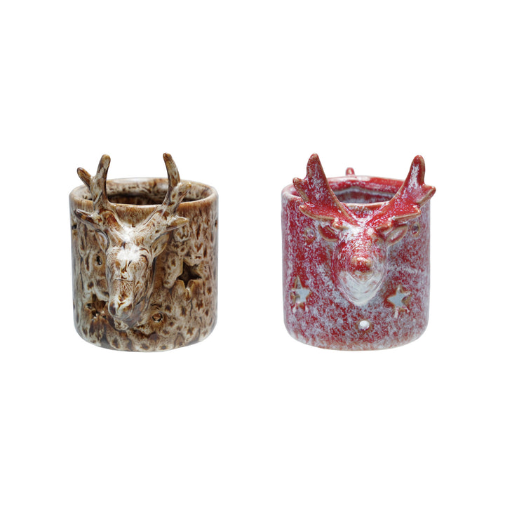 Stoneware Tealight/Votive Holder, 2 Styles (Each Will Vary)