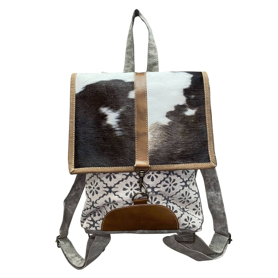 Hand blocked Tapestry with Hide Flap Backpack